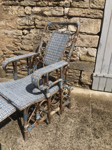 Old garden deck chair, winter garden.